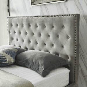 Gas lift storage velvet bed frame grey 130cm tall headboard NEW in boxes-Double
