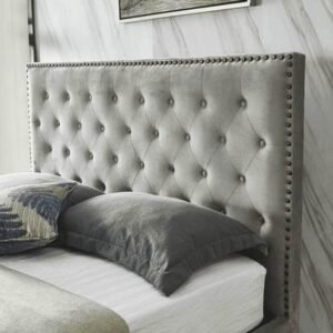 Gas lift storage velvet bedframe grey with 130cm Tall Headboard NEW in boxes