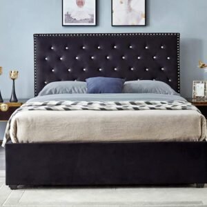 Gas lift storage bed frame velvet black with 130cm Tall headboard NEW in boxes