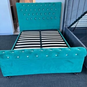 Queen size green velvet sleigh bed frame NEW in boxes