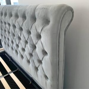 Deep tufted grey velvet gas lift bed frame Double queen or king size NEW in boxes