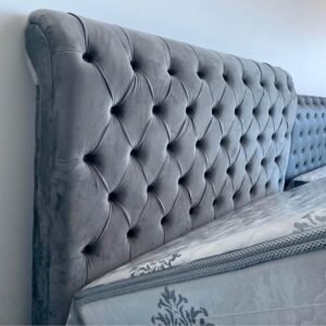 Deep tufted Gas lift storage velvet bed frame Dark grey colour NEW in boxes