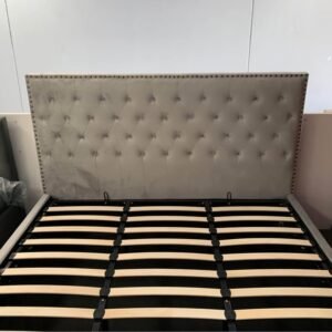 Gas lift storage velvet bedframe grey with 130cm Tall Headboard NEW in boxes