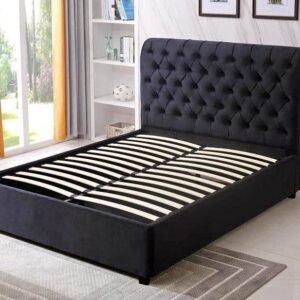 Deep tufted gaslift storage velvet bed frame black NEW in boxes
