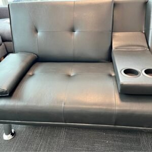 3 seater sofa bed PU leather black with cupholders 185 cm wide NEW in a box