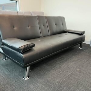 Sofa bed 3 seater PU leather black NEW in boxes 185cm with cup holders
